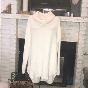 Long white turtleneck sweater dress